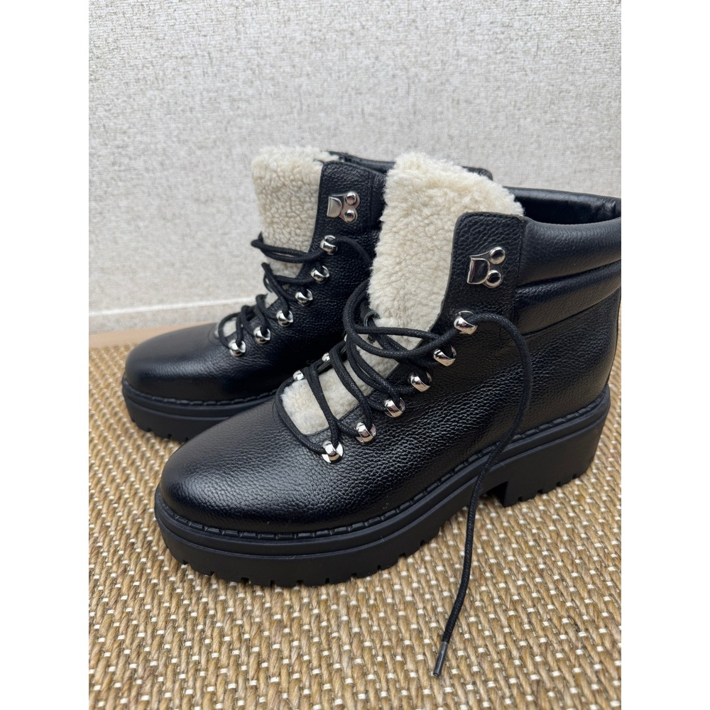 Marc Fisher Nairy Shearling Lace-Up Hiker Lug Sole Boot Size 8 Black